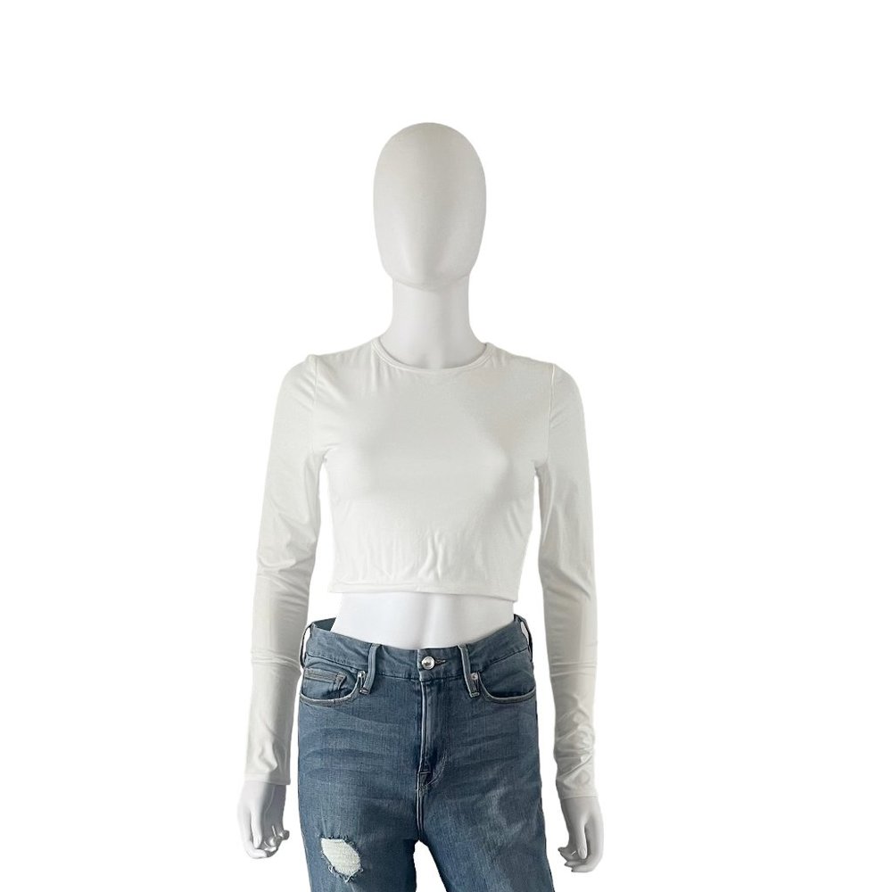Naked Wardrobe Long Sleeve Crewneck Crop Top Large New White